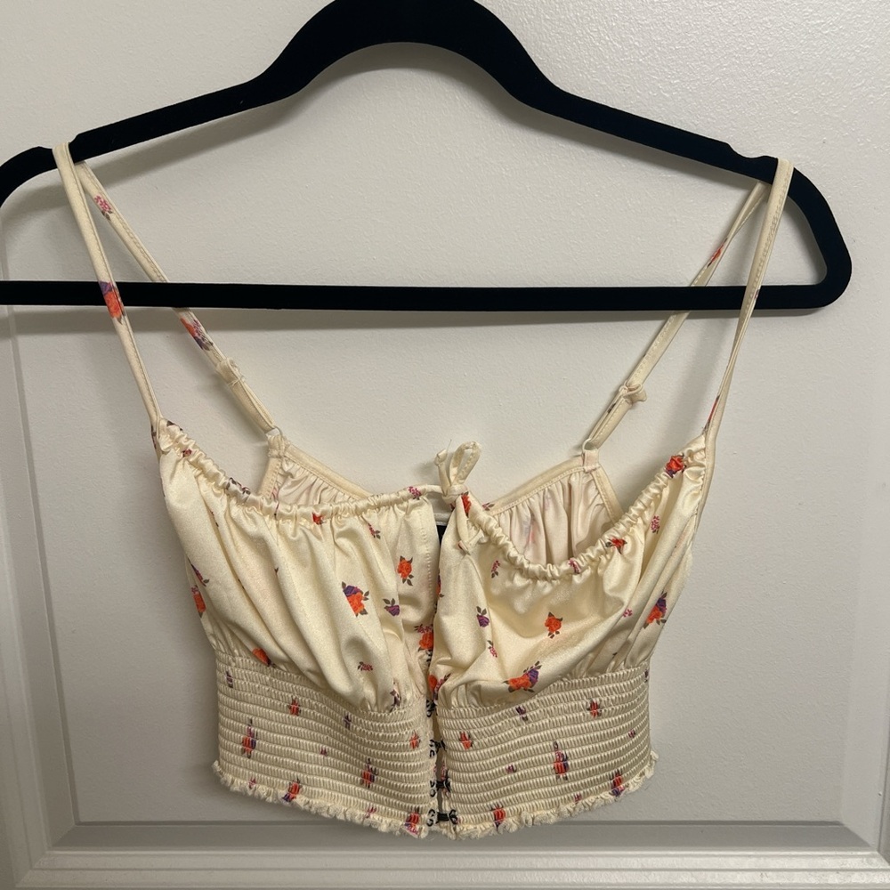 Urban Outfitters Floral Cream Crop Top with Adjustable Straps
